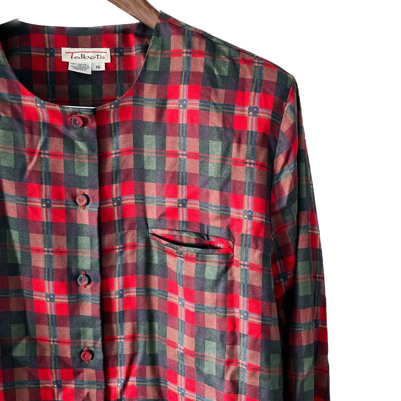 Vintage Vintage Talbots plaid collarless button-down blouse large L Size L / US 10 / IT 46 - 2 Thumbnail
