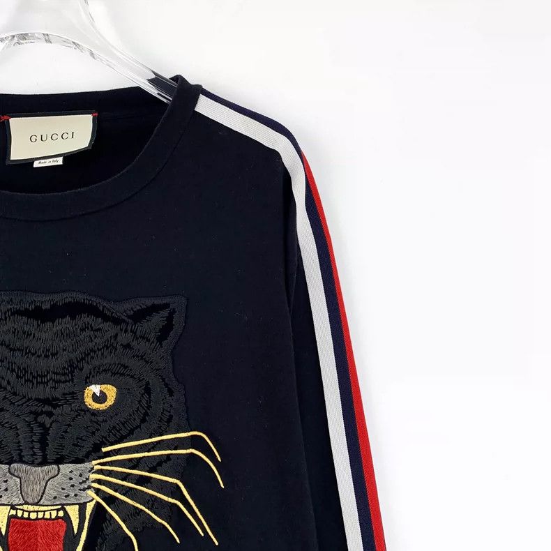 Gucci Gucci Black side striped leopard embroidered cotton round-n Size XS / US 0-2 / IT 36-38 - 3 Thumbnail