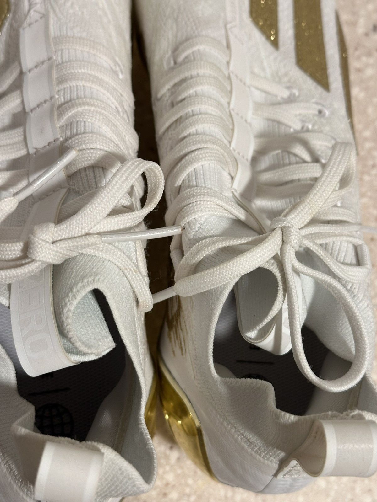 Adidas Adidas Adizero White Metallic Gold Primeknit Football Cleats Size US 11.5 / EU 44-45 - 7 Thumbnail