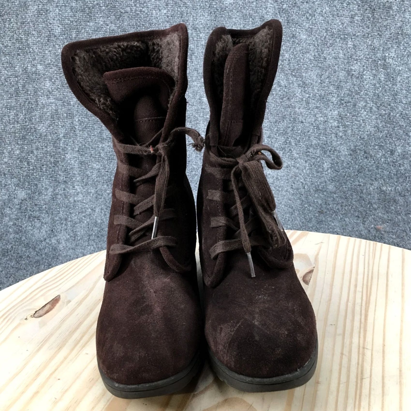 Vintage White Mountain Boots Womens Brown Suede Faux Fur Lined Ankle Bootie Lace Up Size 10 M Size US 10 / IT 40 - 7 Thumbnail