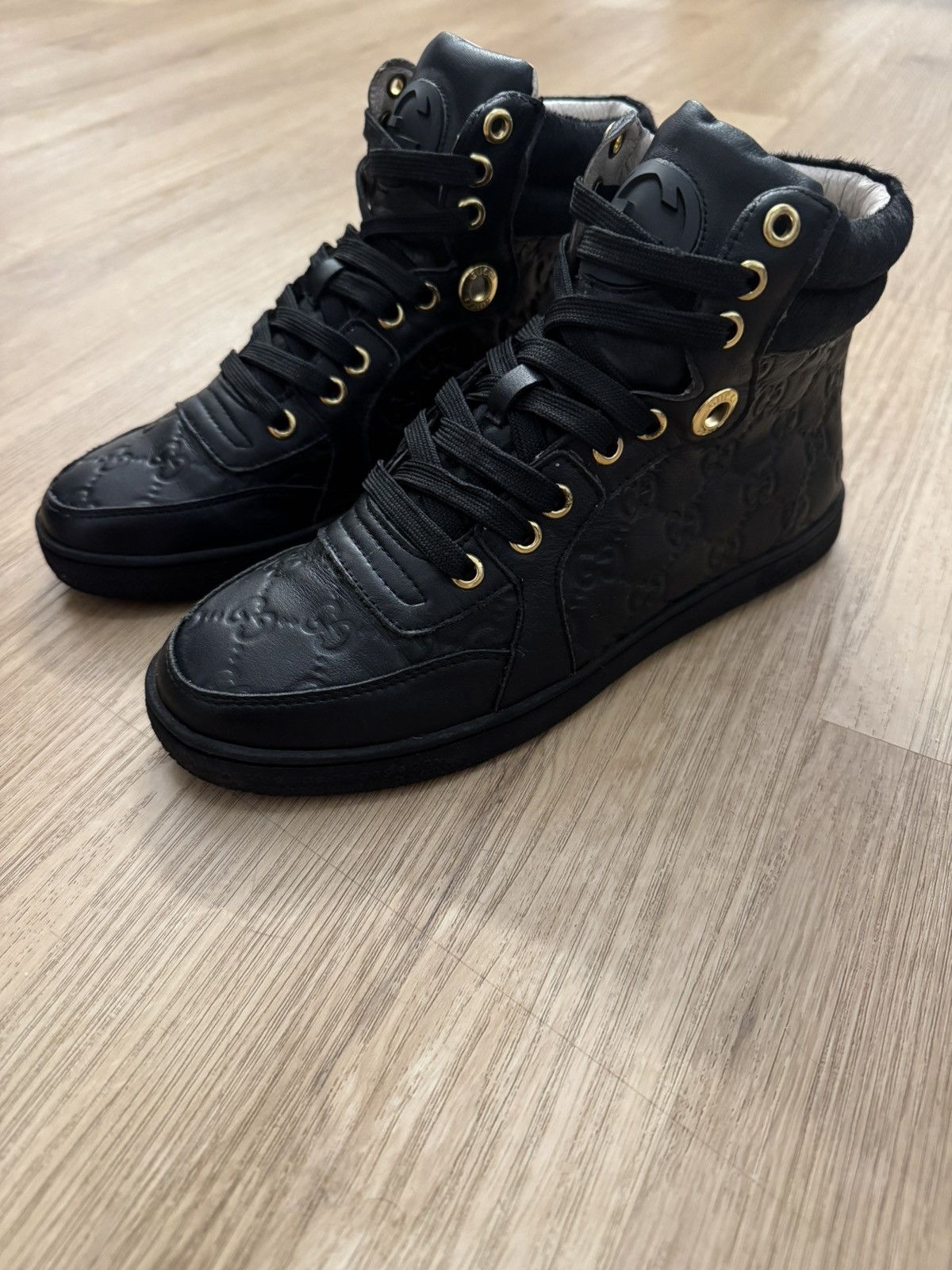 Gucci Gucci GG Monogram Black Leather High Top Sneakers 38 Size US 8 / IT 38 - 6 Thumbnail