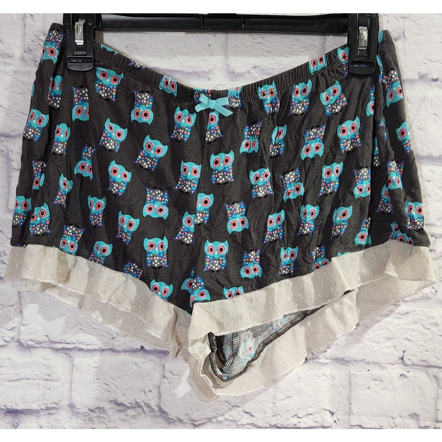 Other Kensie Black Blue Owl Print Lace Trim Hem Sleep Shorts M Size 28" / US 6 / IT 42 - 1 Thumbnail