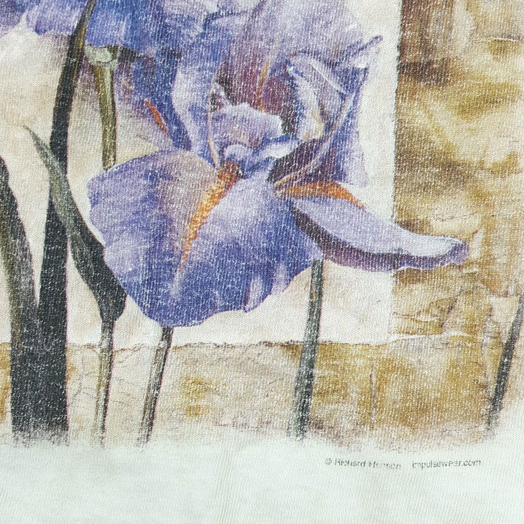 Delta Vintage 90s Iris Purple Flower Distressed Faded Men's Large Retro Art T Shirt White Size US L / EU 52-54 / 3 - 5 Thumbnail