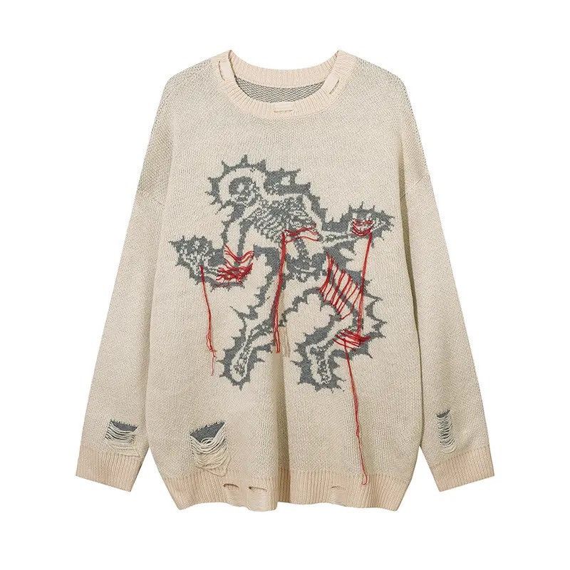 Japanese Brand × Vintage Skull print sweater knitted oversize pullover with holes Size US M / EU 48-50 / 2 - 1 Thumbnail