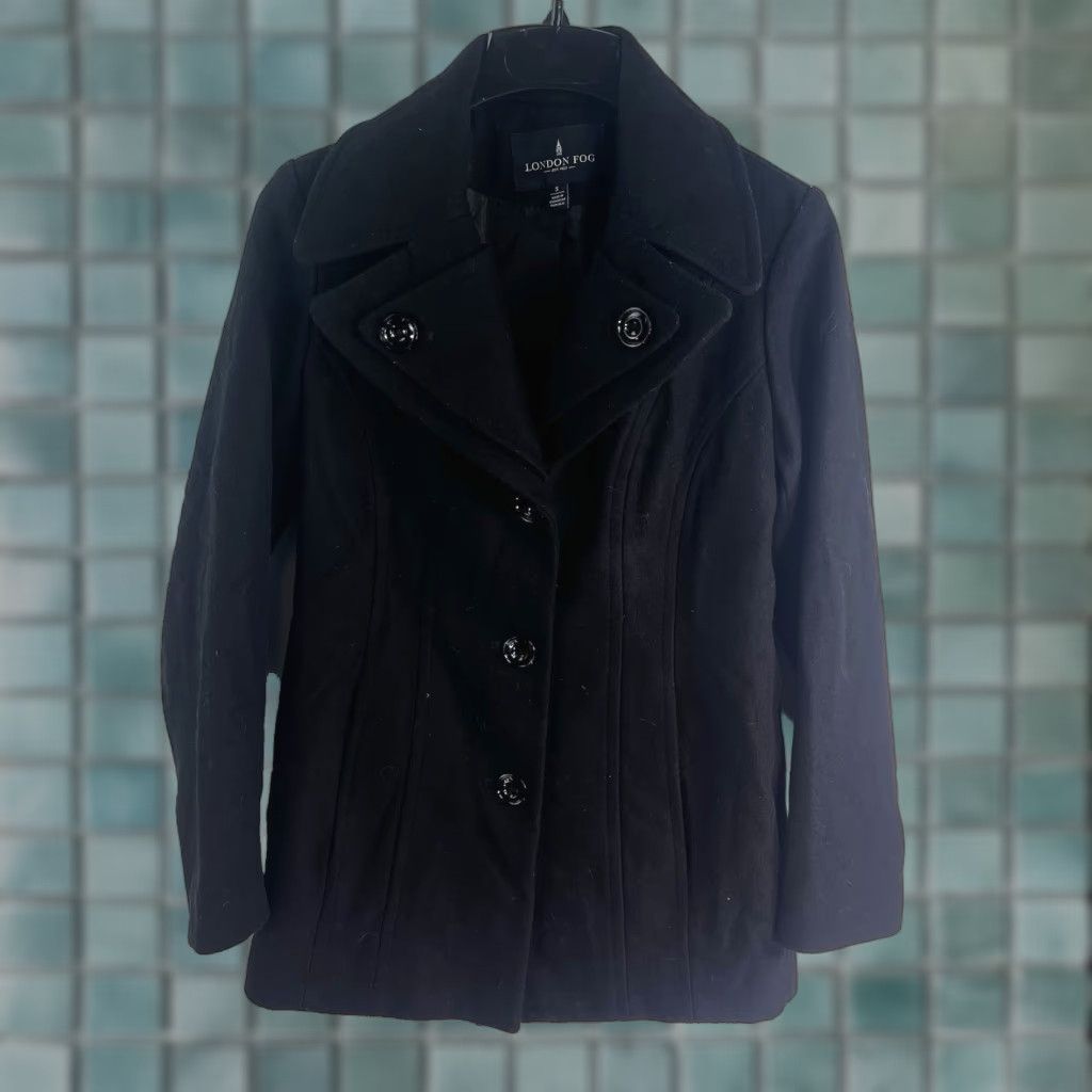 London Fog London Fog Wool Blend Pea Coat Size S Black Womens Size S / US 4 / IT 40 - 1 Thumbnail