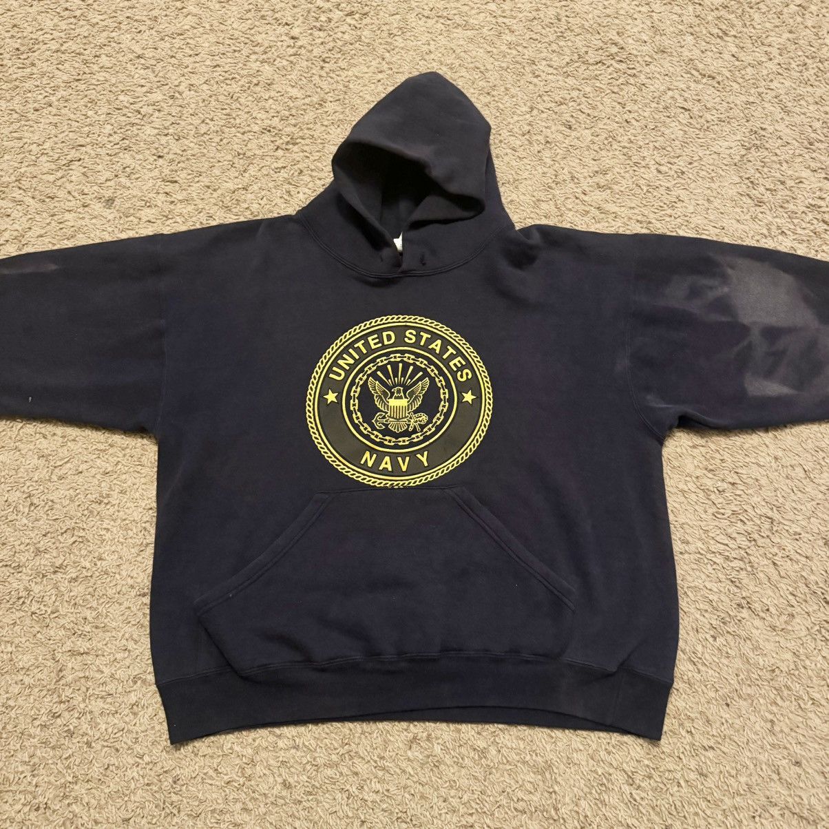 Vintage VINTAGE US NAVY SUN FADE HOODIE! Size US XL / EU 56 / 4 - 2 Thumbnail