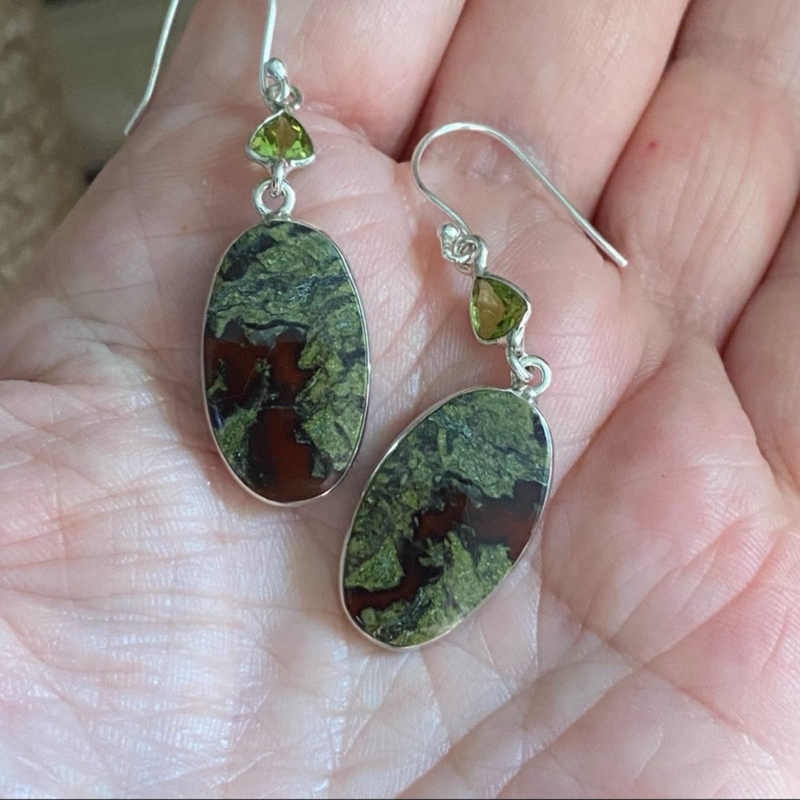 The Unbranded Brand Dragon Blood & Peridot Solid Sterling silver Earrings Size ONE SIZE - 4 Thumbnail