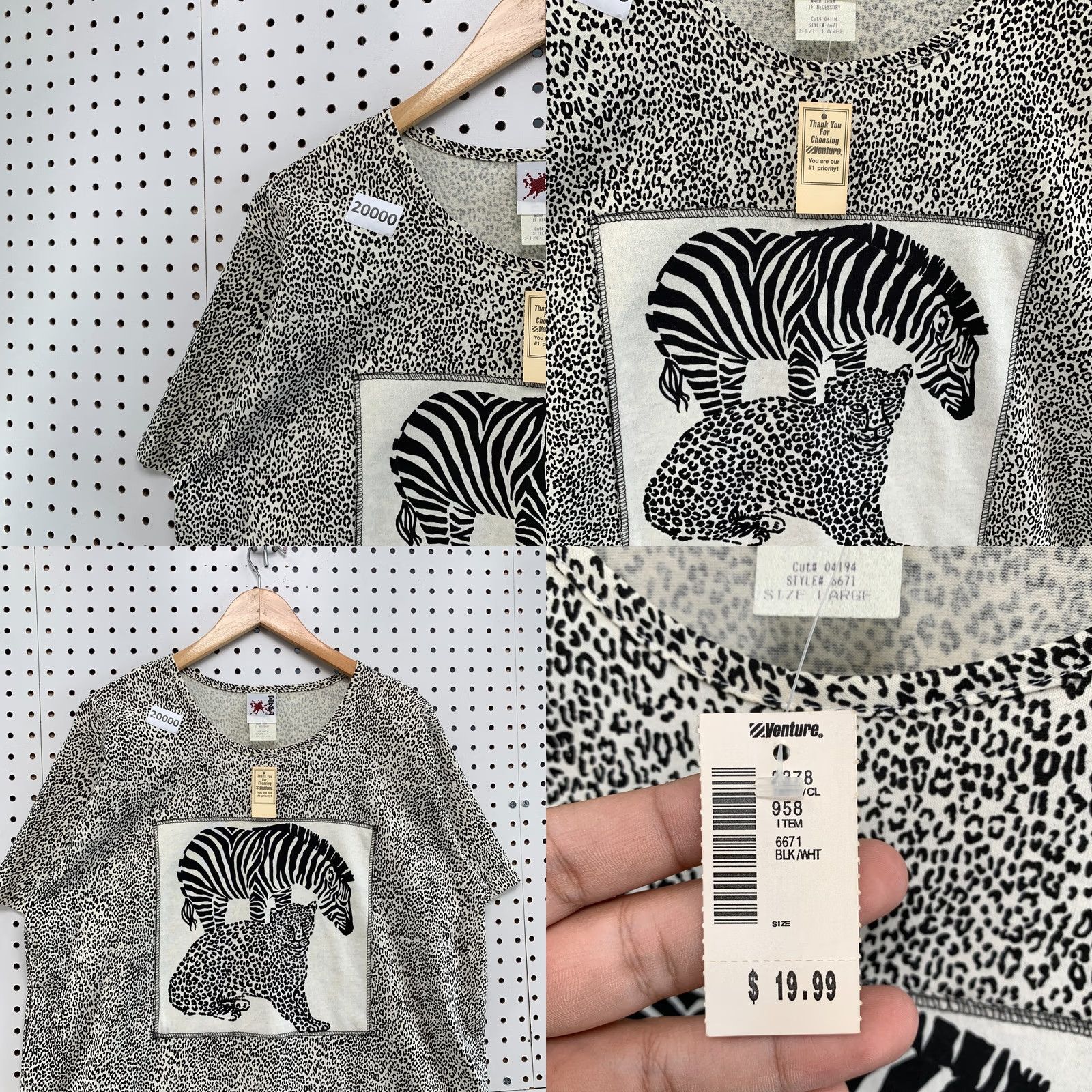 Vintage VINTAGE Zebra Shirt Large Black White Leopard Graphic AOP Men NEW NWT 23x30 Size US L / EU 52-54 / 3 - 8 Thumbnail