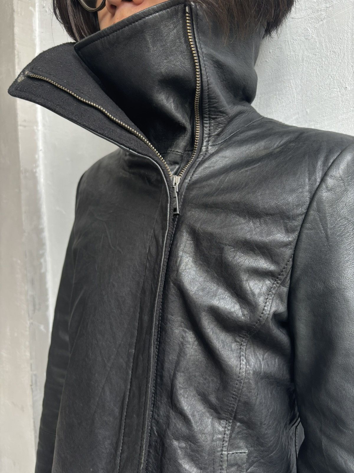 Emporio Armani Emporio Armani 2009 asymmetrical high neck leather jacket Size US S / EU 44-46 / 1 - 10 Thumbnail