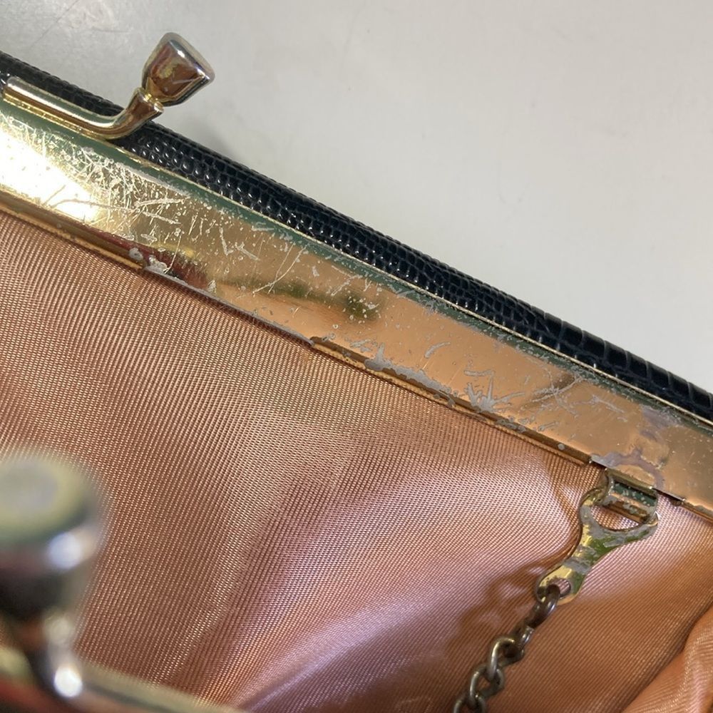 Vintage Vintage Lizard Clutch Handbag Black with Chain Handle 6 X 9 Size ONE SIZE - 6 Thumbnail