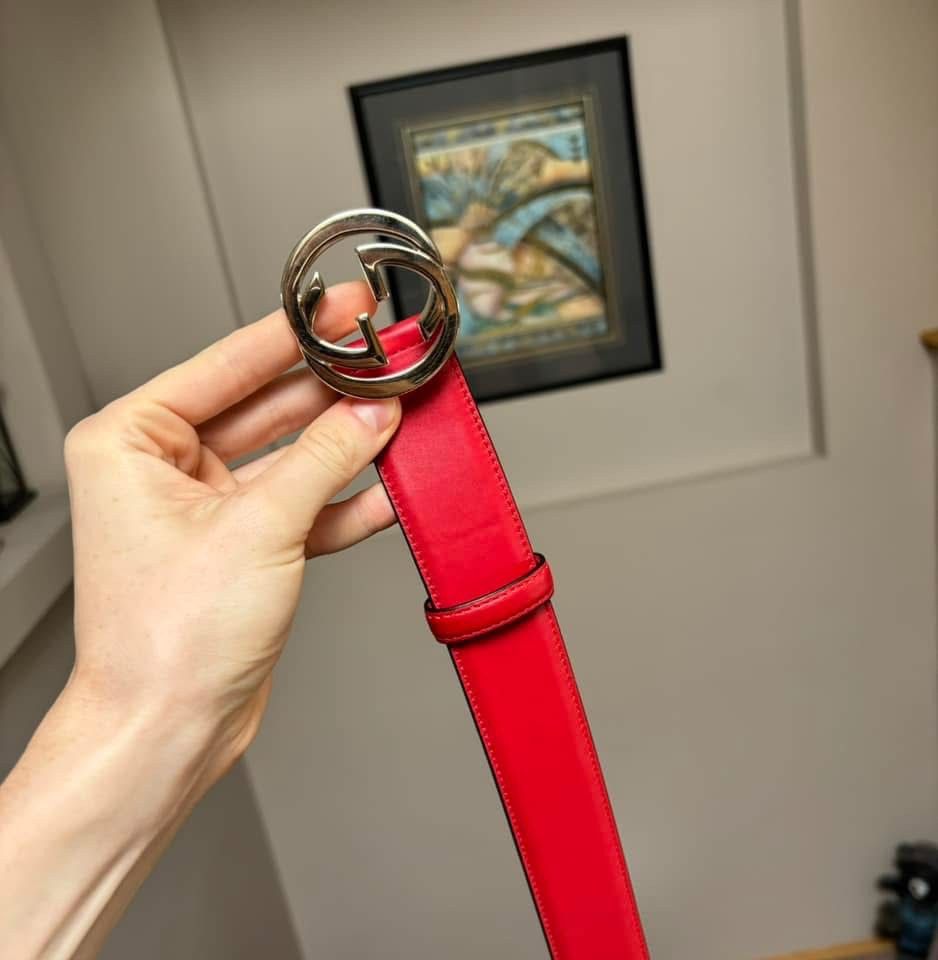 Gucci Gucci Interlock Shiney Silver/Red Metallic Belt Size 42 - 2 Thumbnail