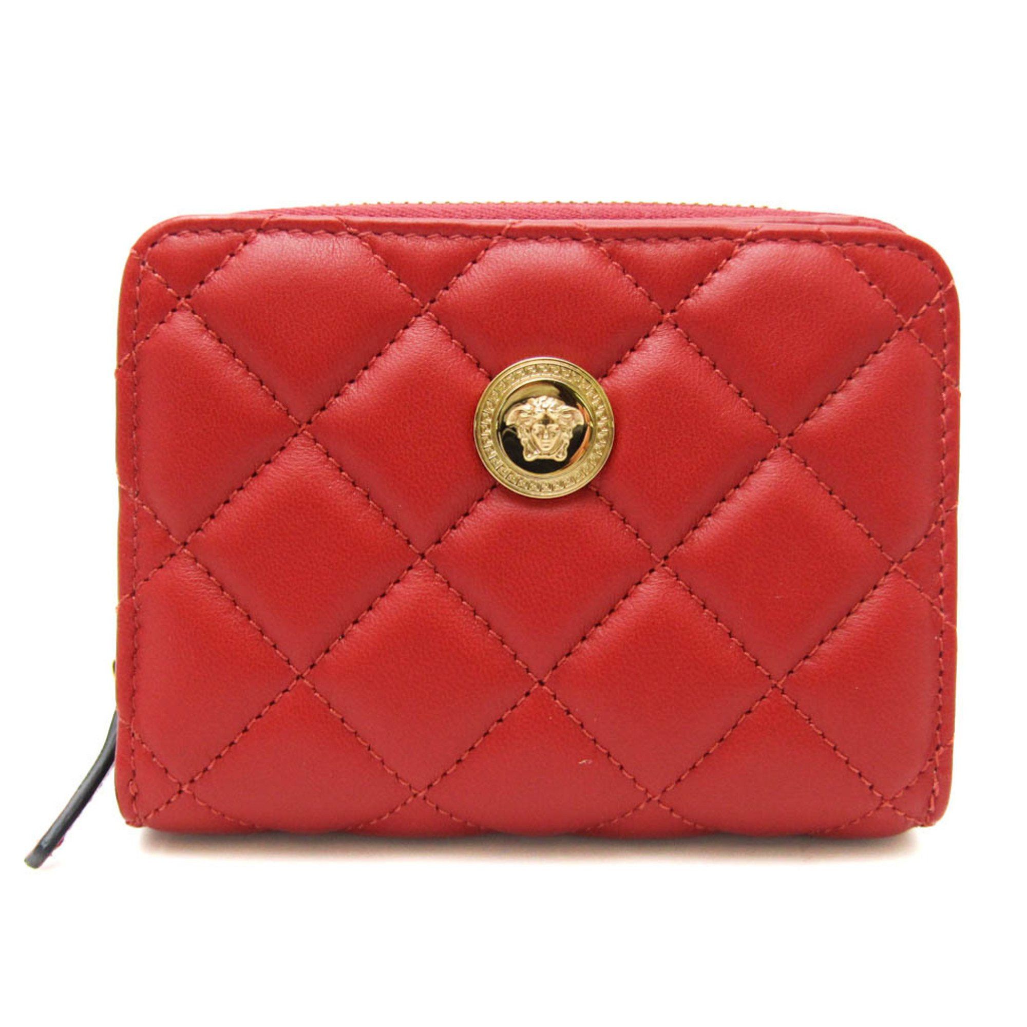 image of Versace Medusa Nappa Quilting Dpdi167S Women's Leather Middle Wallet (Bi-Fold) Red Color