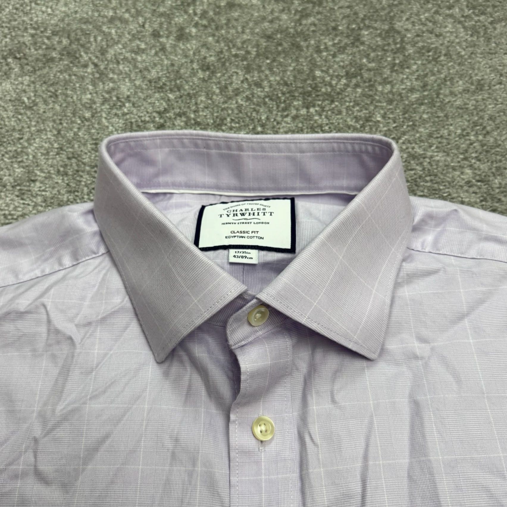 Charles Tyrwhitt Dress Shirt Men 17/35 Purple Grid Check Cotton Classic Fit  Shirt Long Sleeve