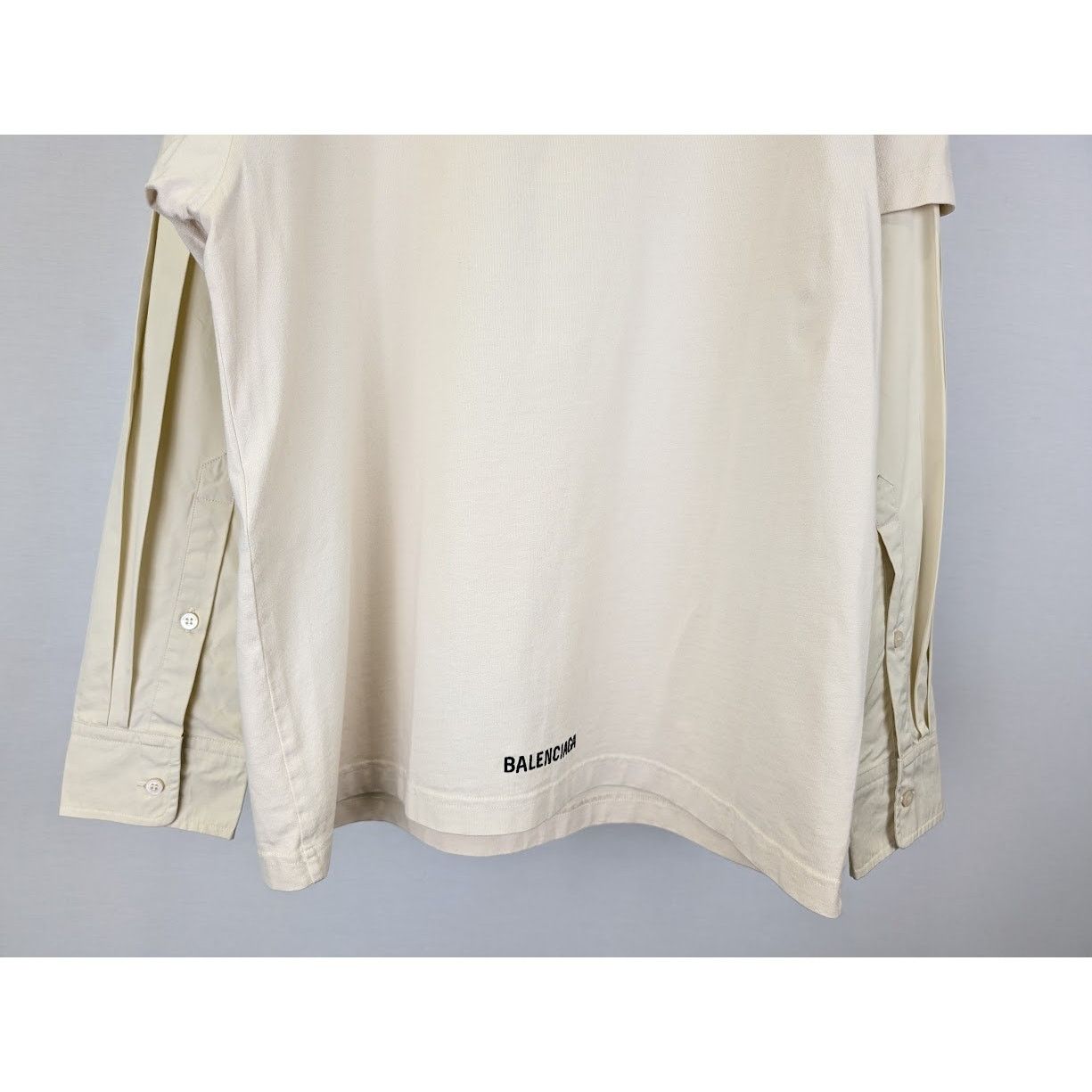 Balenciaga o1rshd1 Layered T-Shirt Back Hem Vintage Jersey Cream/Black Size US M / EU 48-50 / 2 - 10 Thumbnail