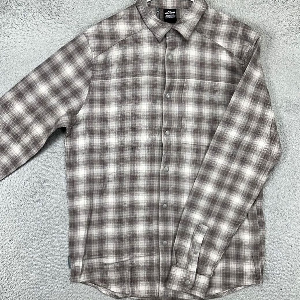 Under Armour Under Armour Flannel Shirt Mens M Grey White Plaid Snap Button Up Shirt Size US M / EU 48-50 / 2 - 2 Thumbnail