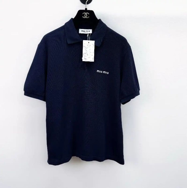 Miu Miu Miu Miu Navy Cotton Short Sleeve Tee 0089 Size XS / US 0-2 / IT 36-38 - 1 Thumbnail