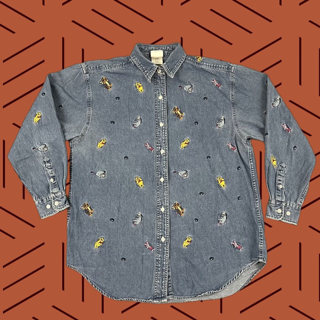 Disney VINTAGE Winnie The Pooh Shirt Womens Large Blue Denim Embroidered Tigger Eeyore Piglet Disney Size L / US 10 / IT 46 - 1 Thumbnail