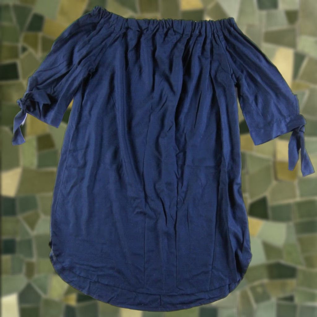 Vintage NWT LASCANA 100% Rayon Navy Blue Off Shoulder Short Sleeve Tunic Shift Dress 10 Size 32" / US 10 / IT 46 - 1 Thumbnail