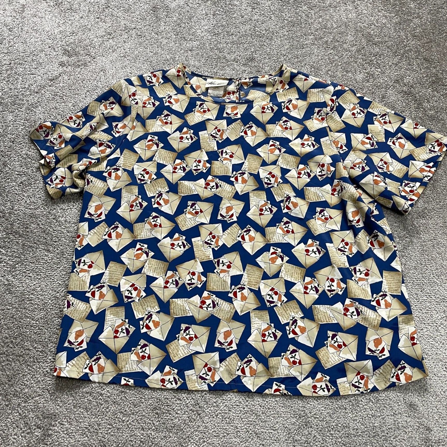 Lee Kathie Lee Blouse Womens 22W Multicolor Patterned Round Neck Short Sleeve Casual Knit Polyester Size 3XL / US 20-22 - 2 Thumbnail