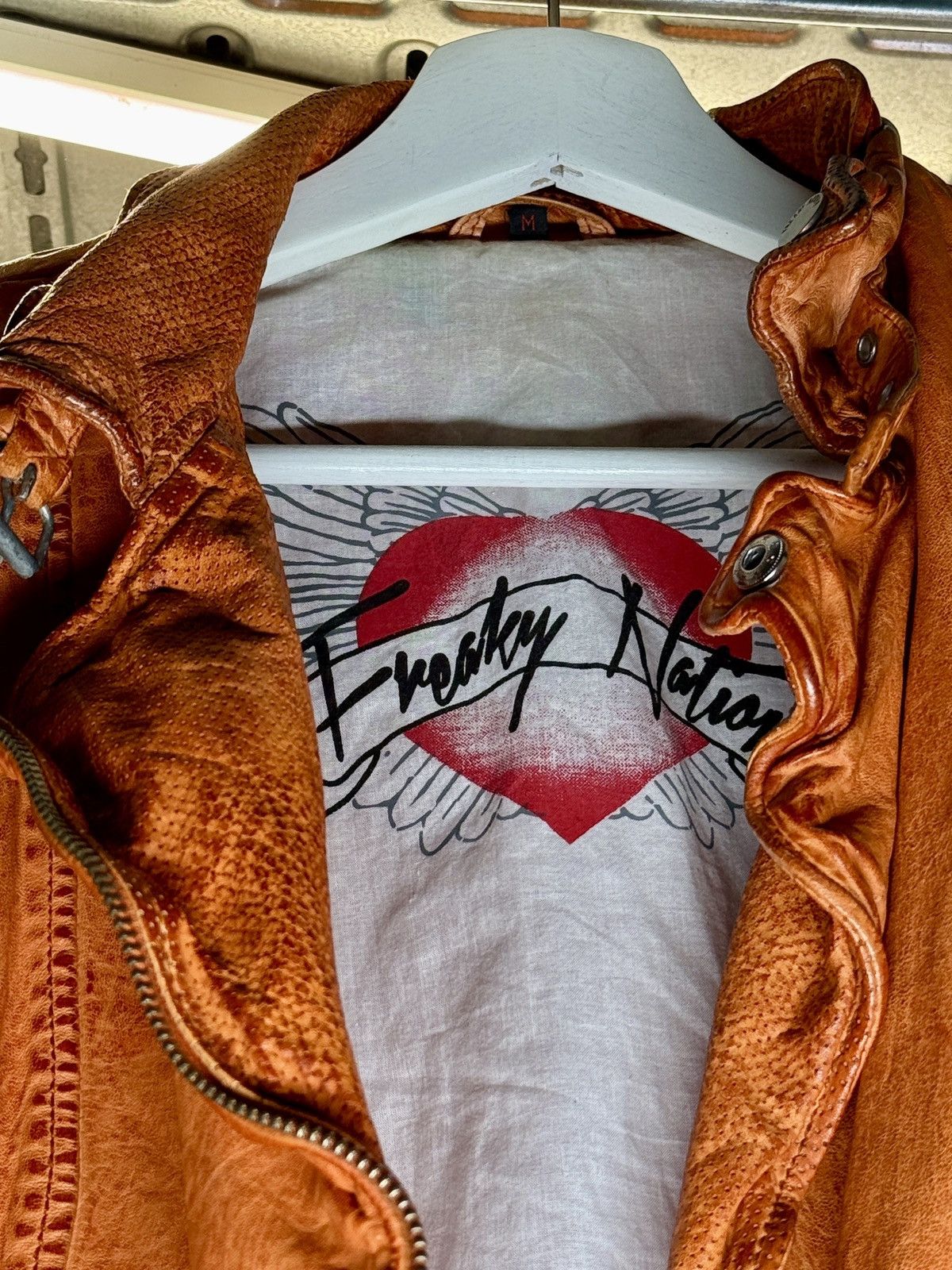 Other Freaky Nation Washed Leather Biker Jacket Size M / US 6-8 / IT 42-44 - 4 Thumbnail