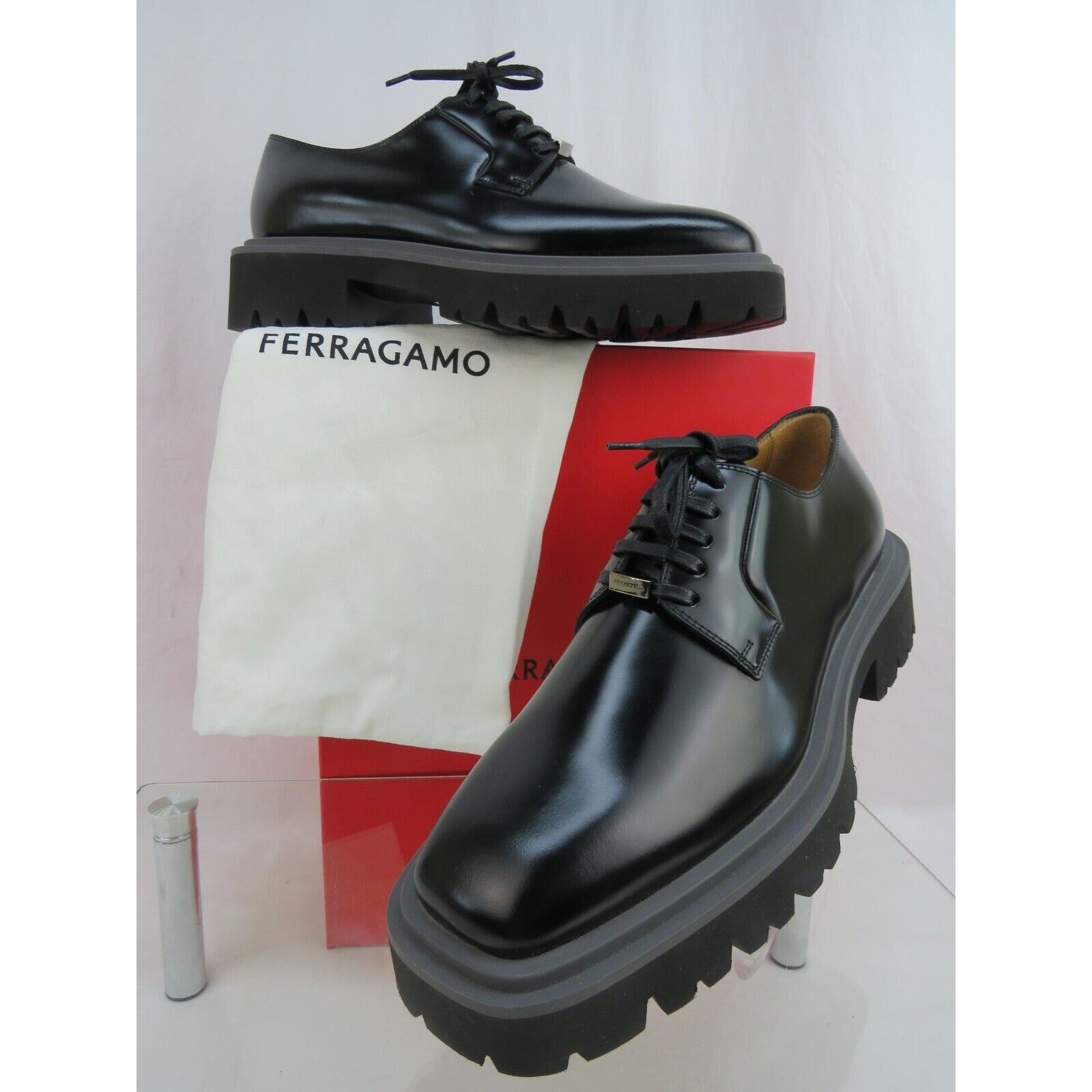 Salvatore Ferragamo FERRAGAMO FLICKER BLACK LEATHER LOGO LUG SOLE OXFORDS 12 M Size US 13 / EU 46 - 6 Thumbnail