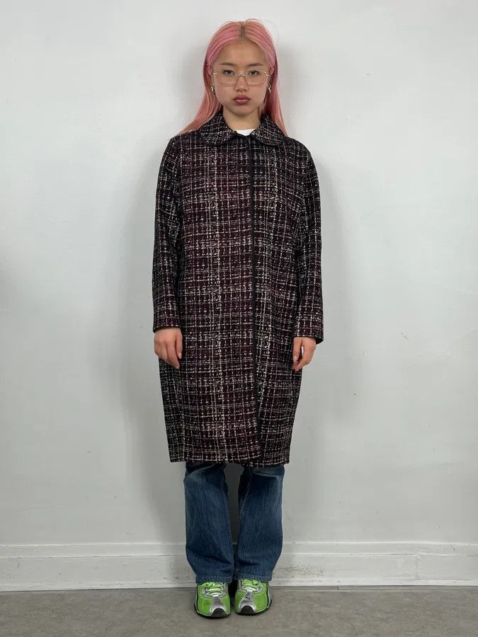 Prada AW2015 Prada Textured Black & Bordeaux Tweed Long Coat Size S / US 4 / IT 40 - 2 Thumbnail