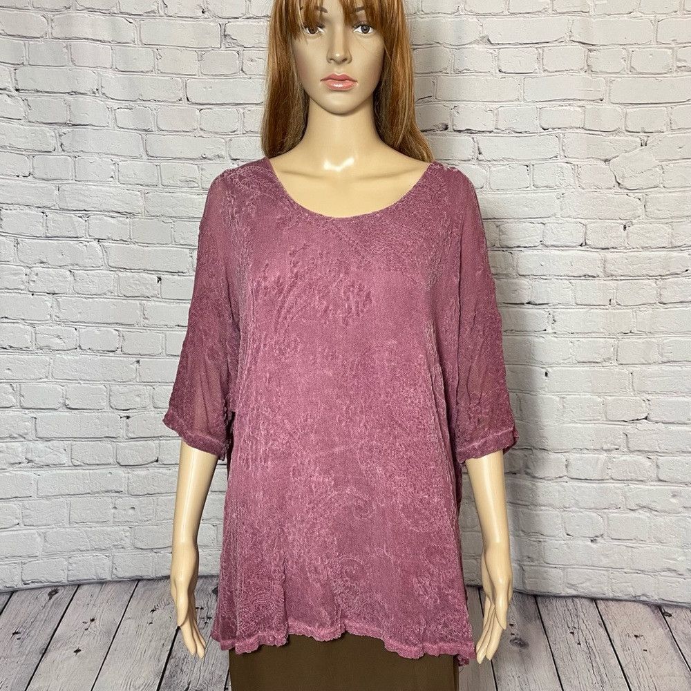 Other Soft Surroundings Rose Textured Short Sleeve Knit Top Made Size M / US 6-8 / IT 42-44 - 1 Thumbnail