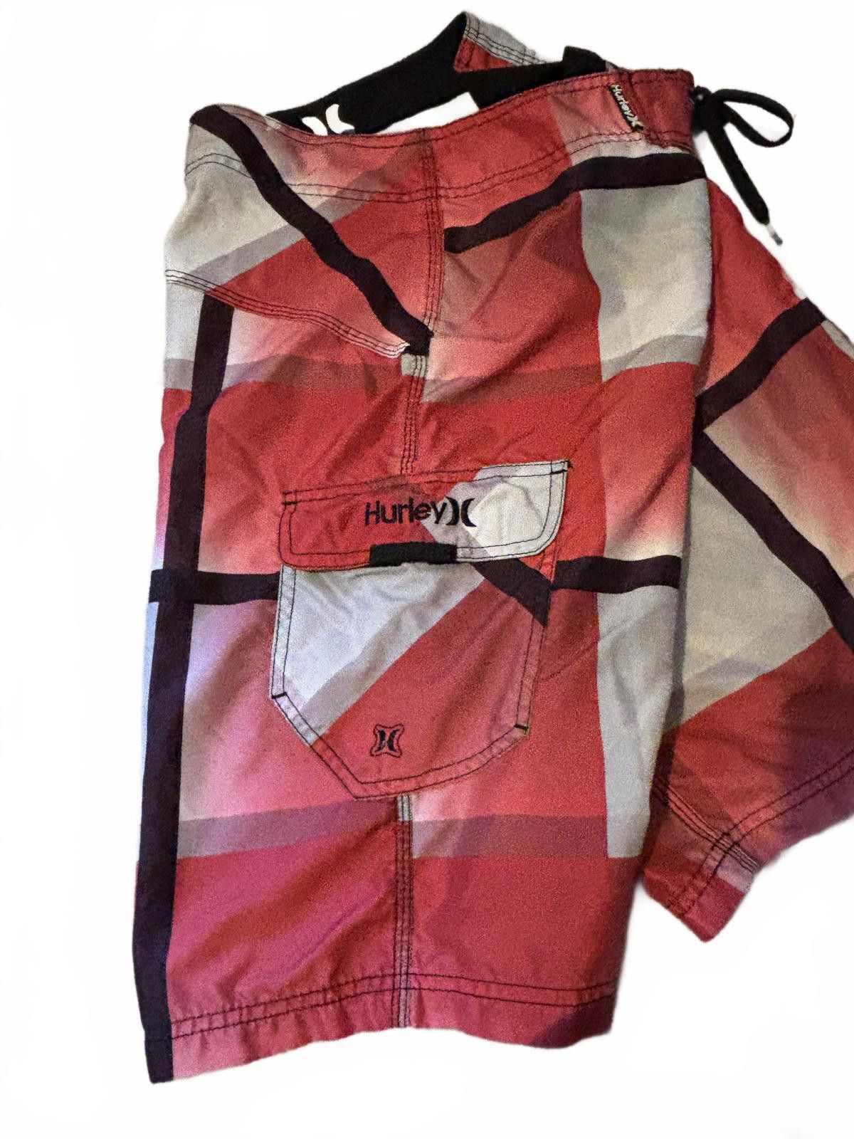Hurley Y2K Hurley Men's Board Shorts Red and Gray Plaid Swim Trunks Size US 32 / EU 48 - 5 Thumbnail