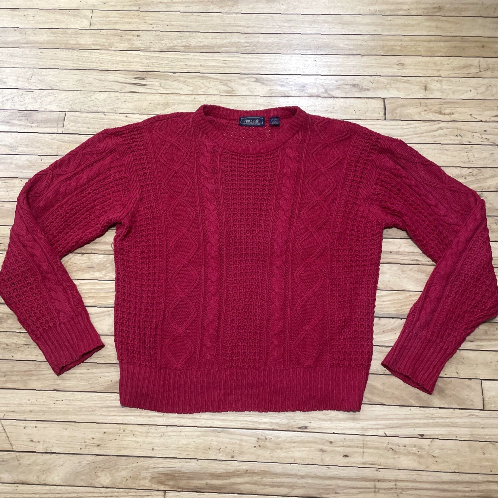 Vintage VINTAGE Finalist Fisherman Sweater Men L Linen Red Christmas Holliday Cable Knit Vtg 90s Shirt Size US L / EU 52-54 / 3 - 3 Thumbnail