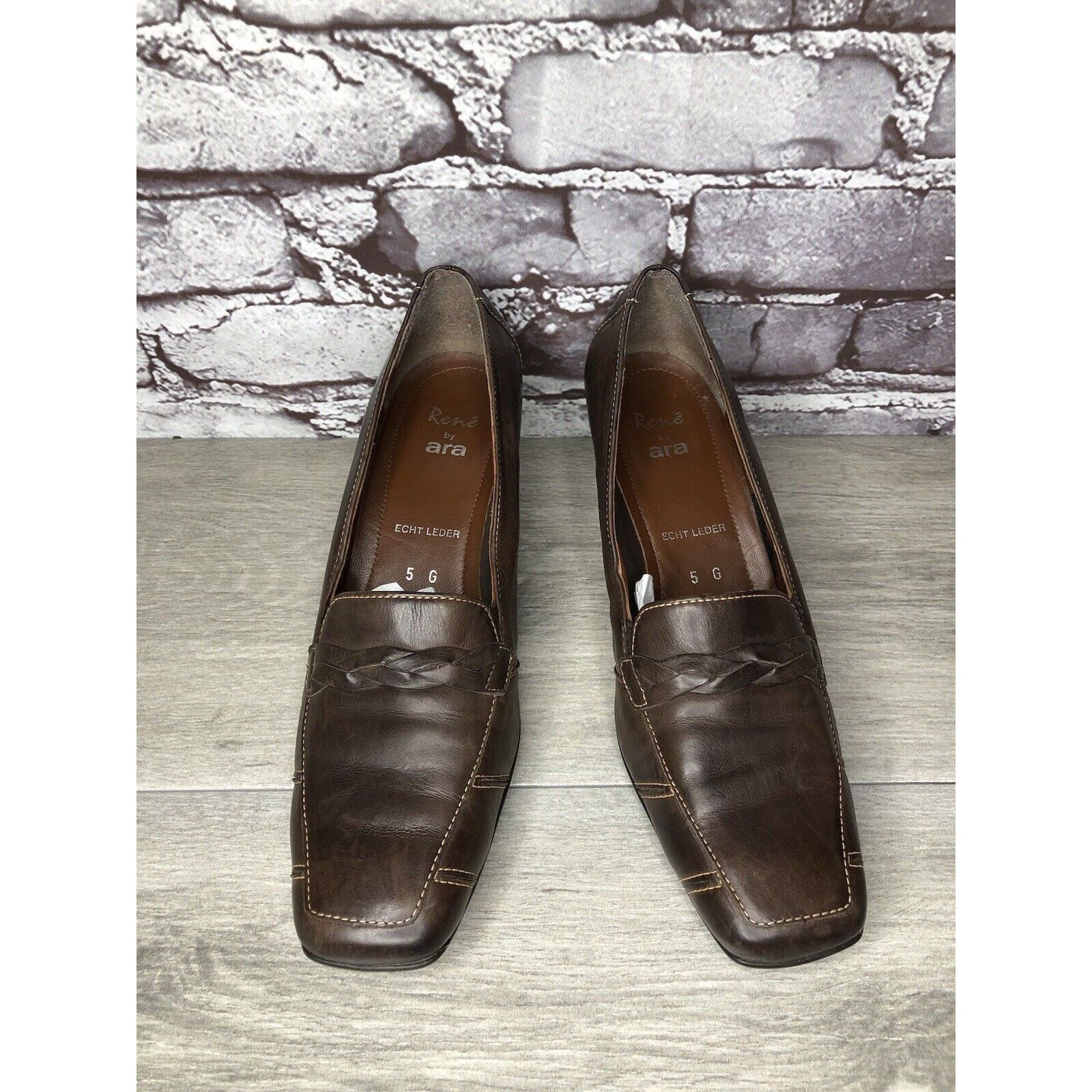 Other Rene By Ara Brown Leather Braided Square Toe Pump Heels Shoe Size US 7 / IT 37 - 2 Thumbnail