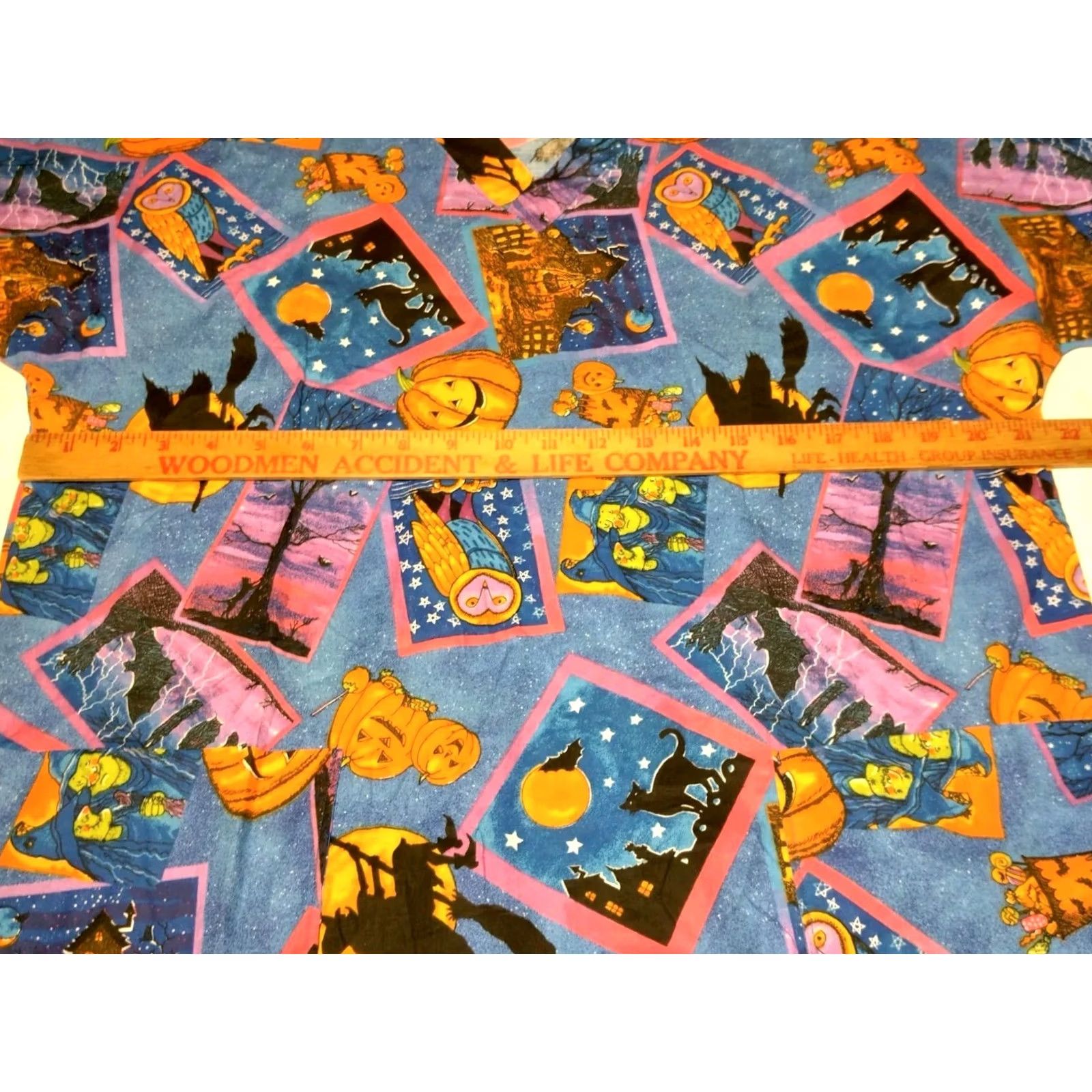 MadeMe Homemade Halloween Scrub Top Shirt Women S Blue Witch Cat Bat Owl Pumpkin Work Size S / US 4 / IT 40 - 4 Thumbnail