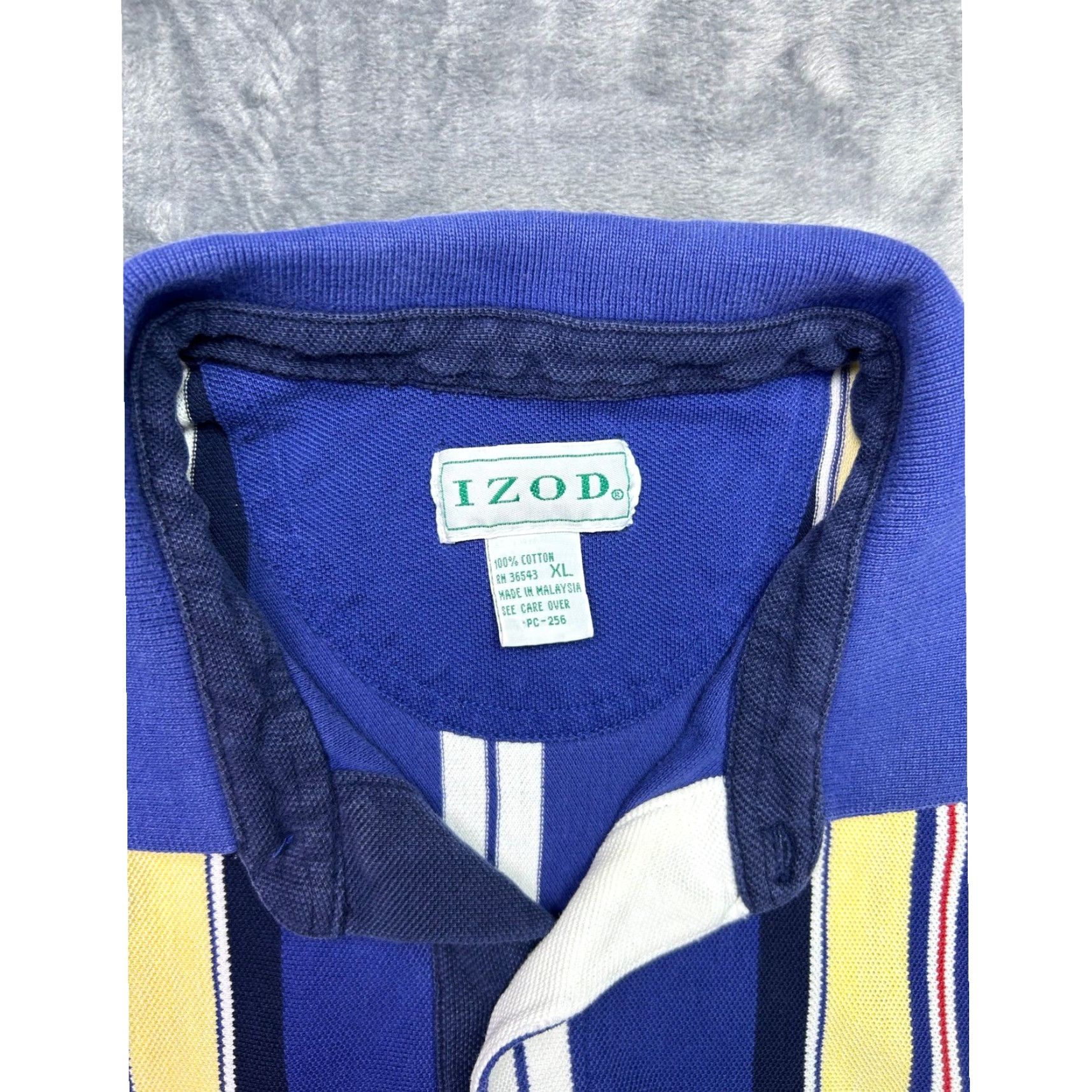 Izod VINTAGE IZOD Polo Shirt Mens XL Blue Yellow Stripe 100% Cotton Short Sleeve Classic 90s Golf Preppy Logo Button Collar Casual Size US XL / EU 56 / 4 - 4 Thumbnail