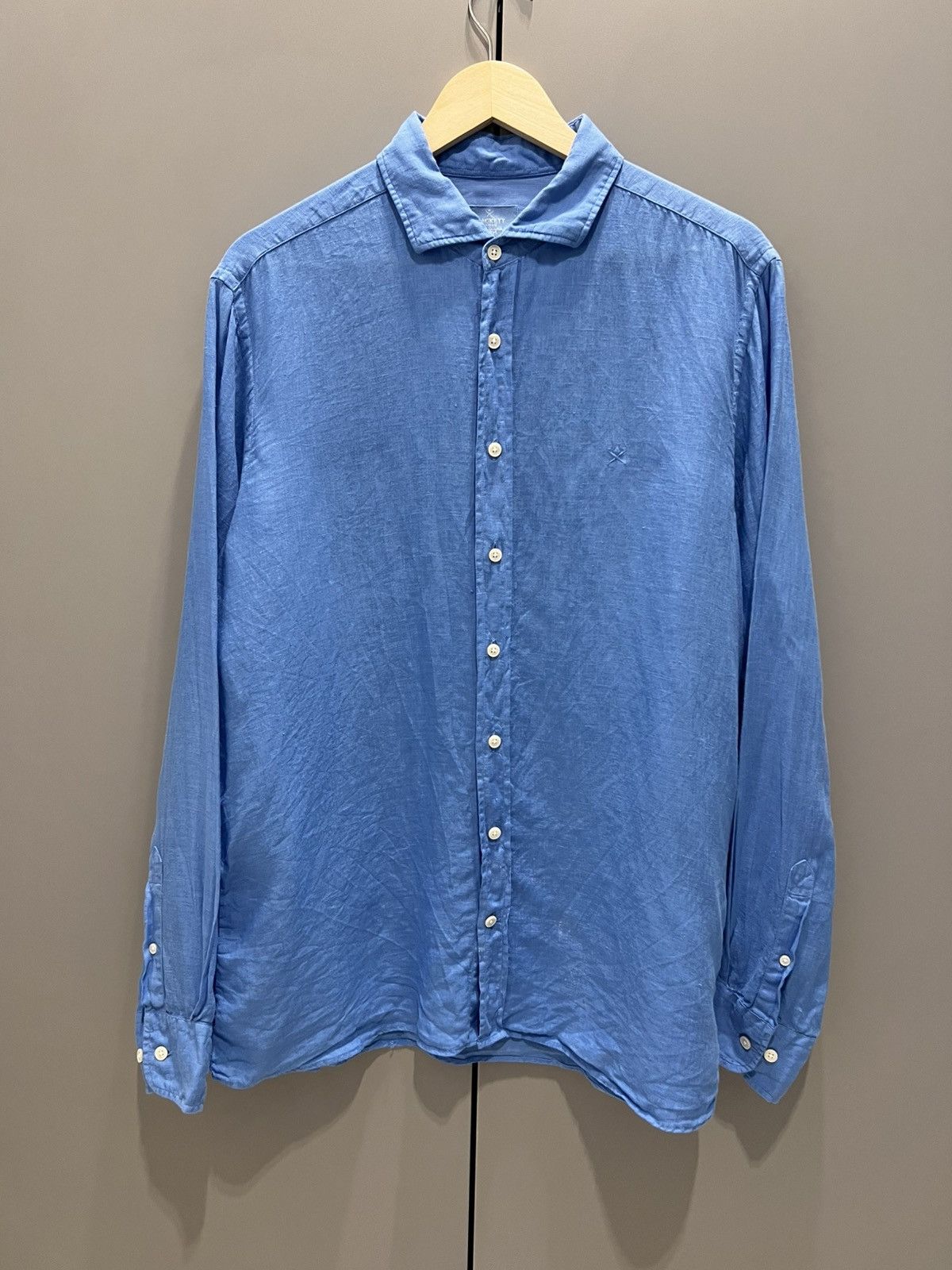 Hackett Hackett Logo-Embroidered Linen Shirt Blue XL Size US XL / EU 56 / 4 - 22 Thumbnail