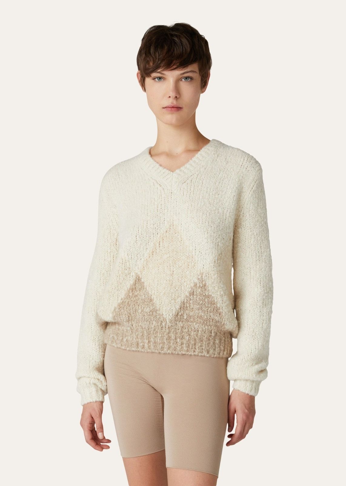 Loro Piana o1srvl11e1125 FAN1195 Cocooning V-neck Sweater White/Brown Size XS / US 0-2 / IT 36-38 - 5 Thumbnail