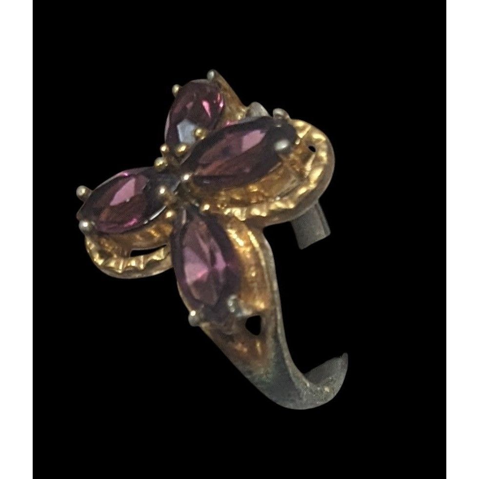 Other Vintage Elegant Floral Purple Stone Gold Tone Ring Size 6 Size ONE SIZE - 13 Thumbnail