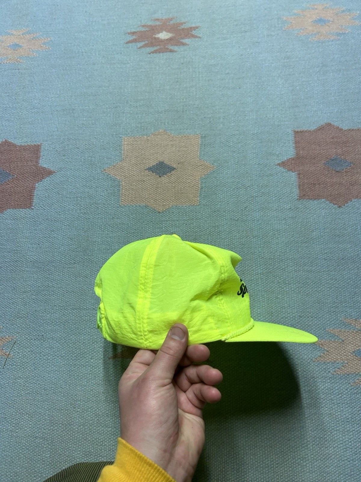 Vintage Vtg SnapBack hat Evans food service hi vis neon yellow nylon Size ONE SIZE - 8 Thumbnail