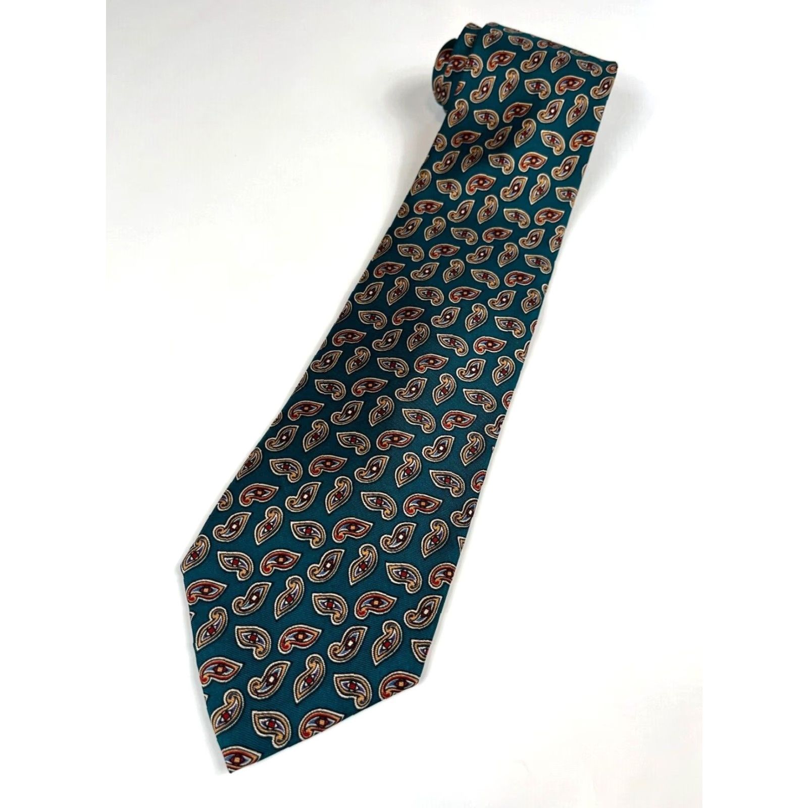 Brooks Brothers VINTAGE Brooks Brothers Tie Men’s Silk Paisley 58.25" 3.75" Wide Green Silk Made in USA Men’s Vintage Silk Tie Size ONE SIZE - 3 Thumbnail