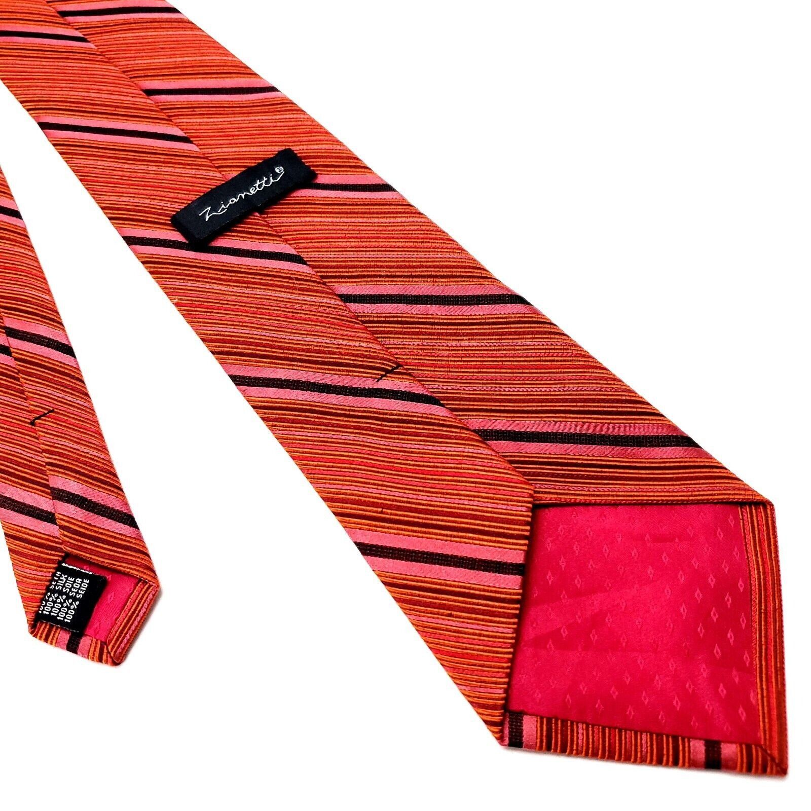 Designer Zianetti Orange Silk Tie Woven Short Wide Striped Size ONE SIZE - 3 Thumbnail