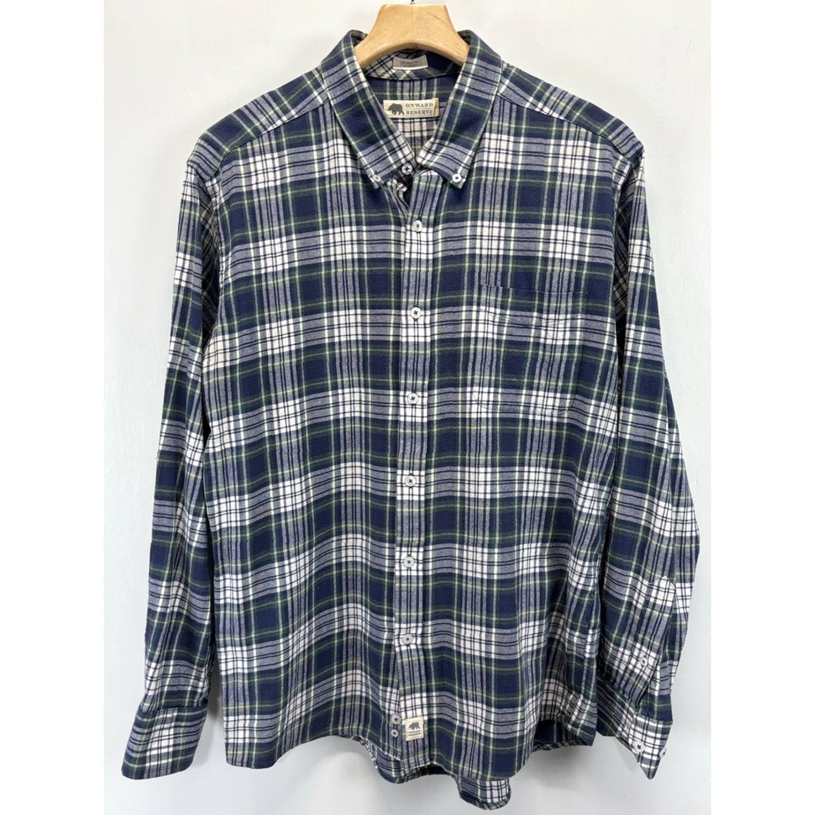 Vintage Onward Reserve Shirt Mens X-Large Tailored Fit Flannel Button Up Blue Plaid Size US XL / EU 56 / 4 - 2 Thumbnail