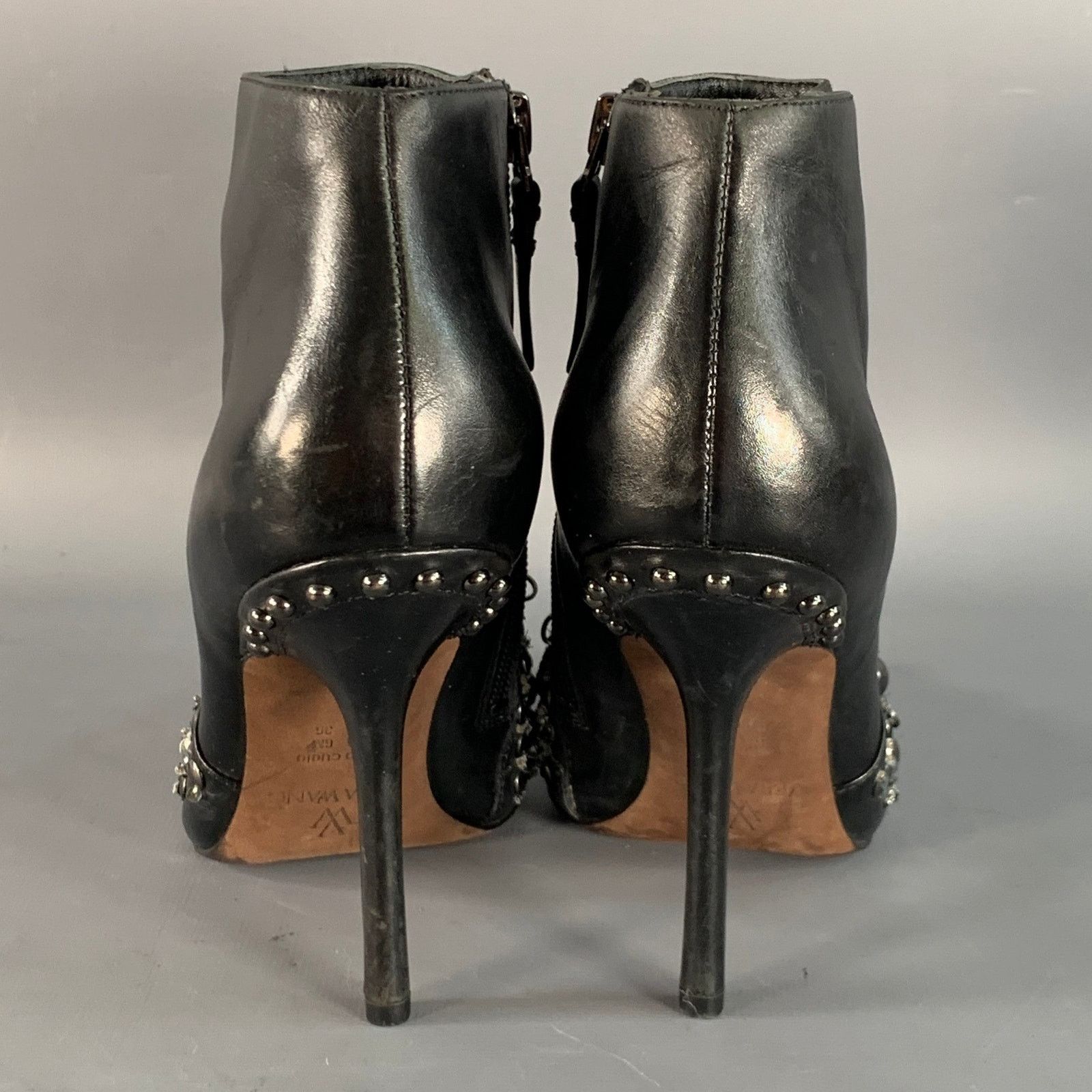 Vera Wang VERA WANG 6 Black Leather Studded Side Zipper Stiletto Boots Size US 6 / IT 36 - 3 Thumbnail