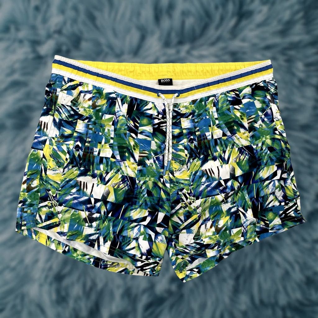 Hugo Boss HUGO BOSS Shorts Adult 2XL Green Blue Floral Swim Trunks Lined Mens XXL Size US 39 - 1 Thumbnail