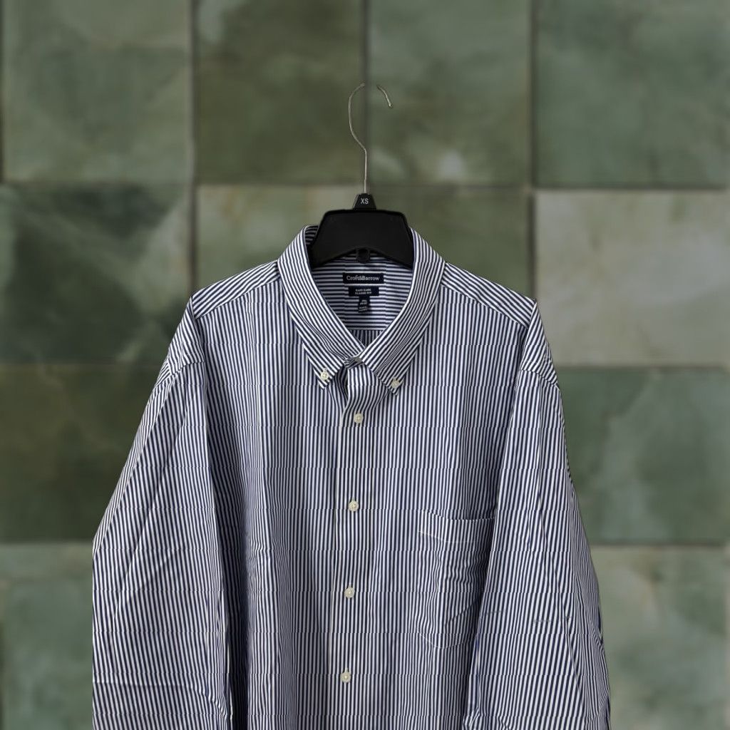 Croft & Barrow Croft & Barrow Shirt Mens 18.5 Blue White Striped Oxford Classic Fit L/S Button-Down Collar Barrel Cuff Size US XXL / EU 58 / 5 - 1 Thumbnail