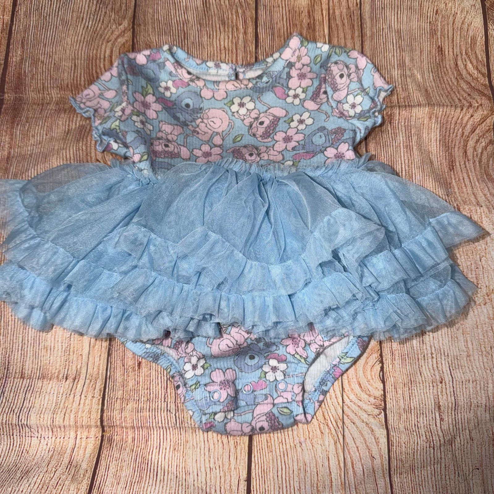 Other Disney Baby Stitch and Floral Print Dress 3-6 Months Size ONE SIZE - 1 Thumbnail