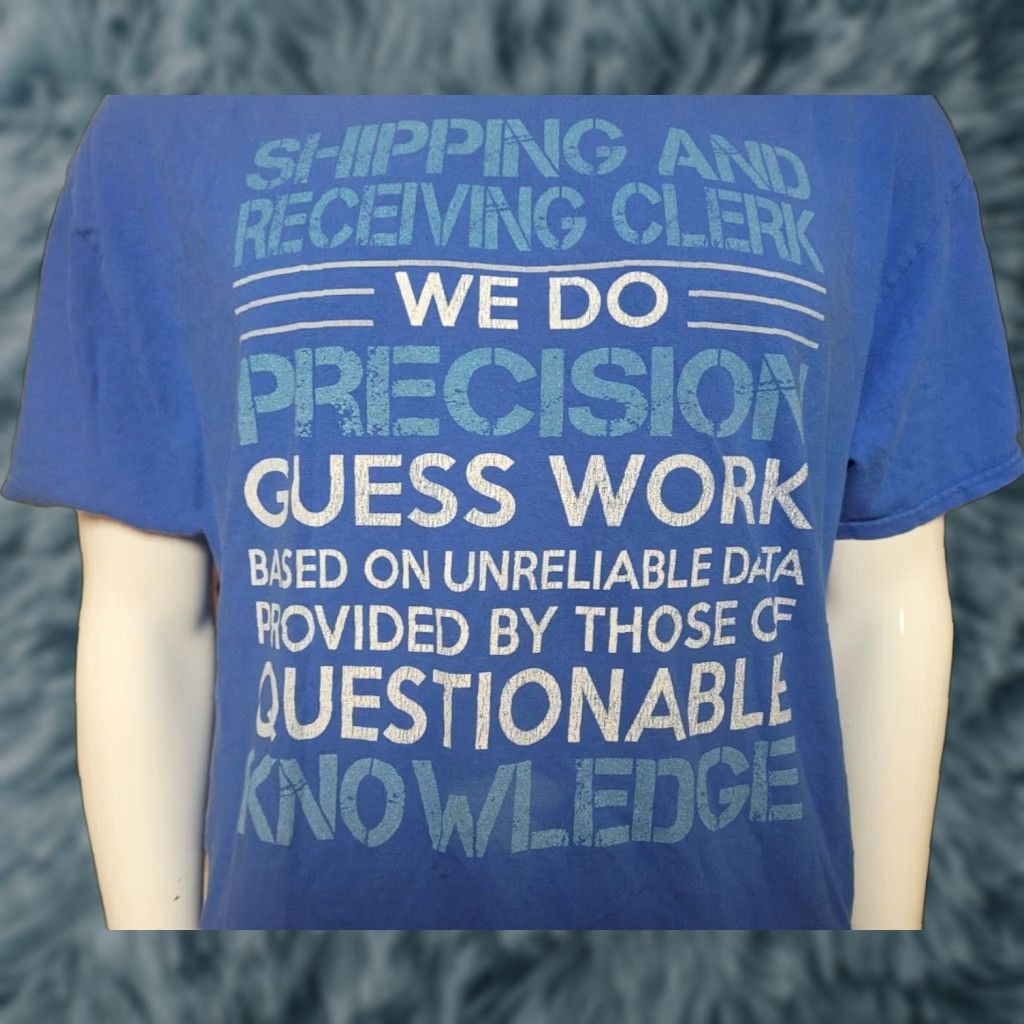 Vintage Shipping & Receiving Clerk Funny Work T Shirt XL Blue Cotton Crew Neck Short Sleeve Graphic Tee Men Size US XL / EU 56 / 4 - 1 Thumbnail
