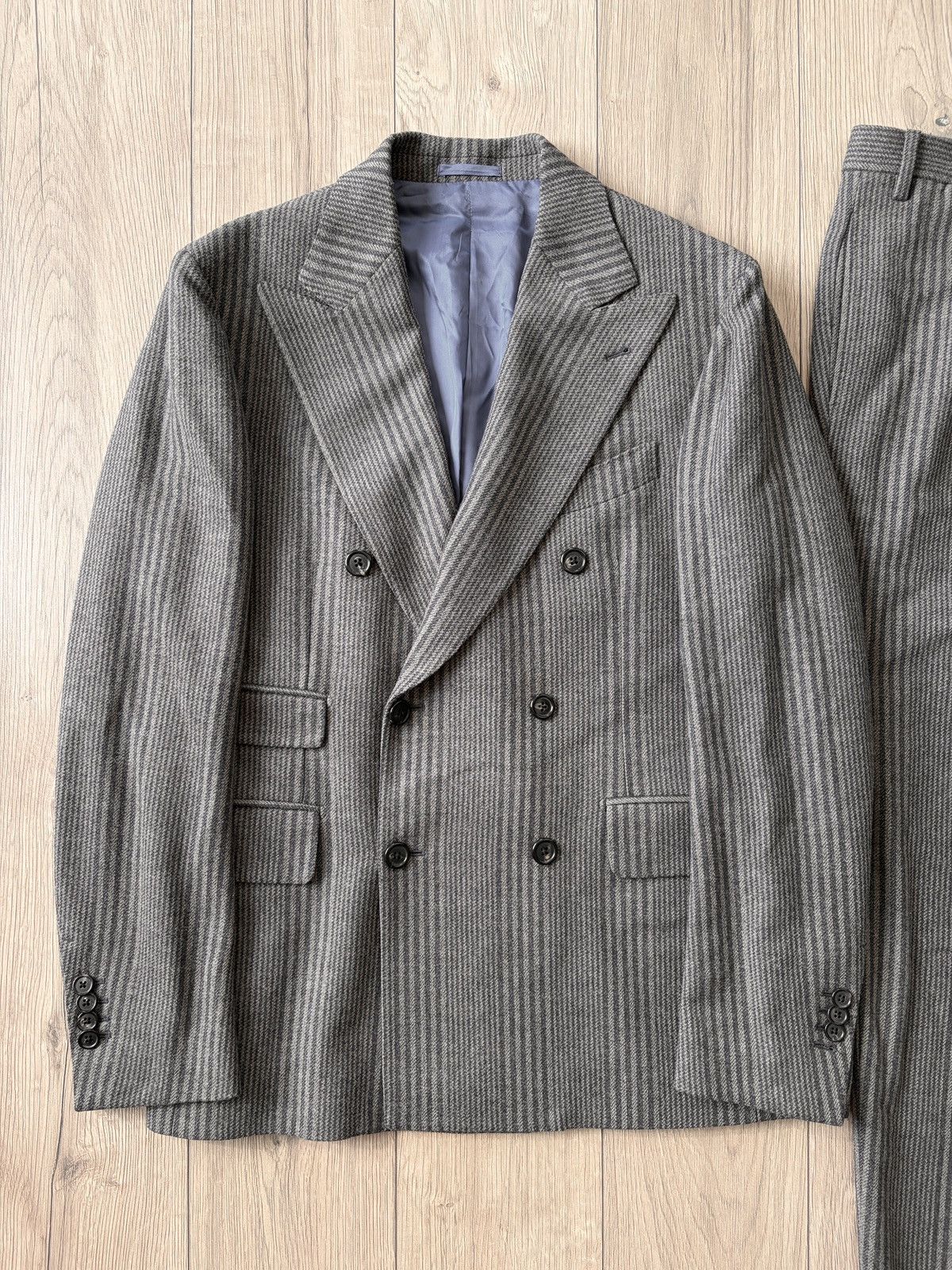 Lardini Gabriele Pasini Striped Brown/Gray Double Breasted Suit Size 48R - 3 Thumbnail
