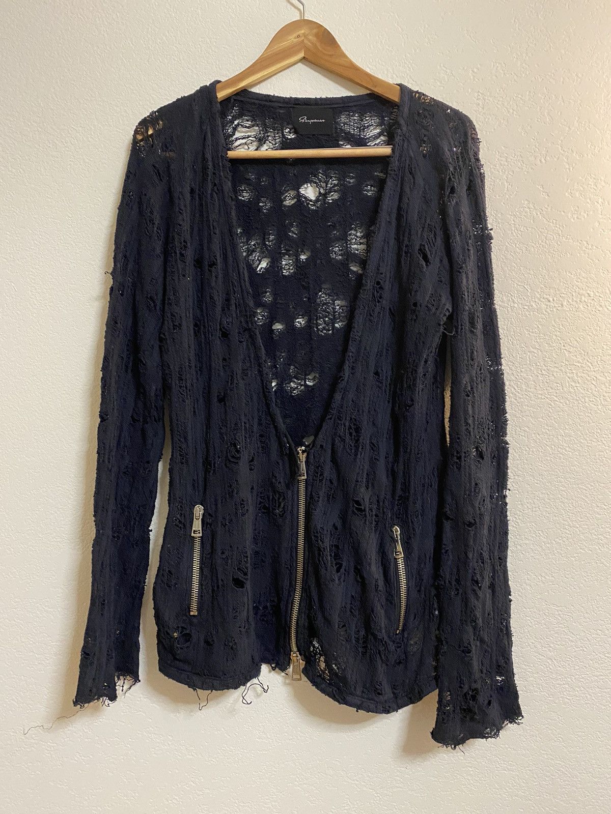 image of Hysteric Glamour S'exprimer - Distressed Grunge Cardigan in Black, Men's (Size Medium)