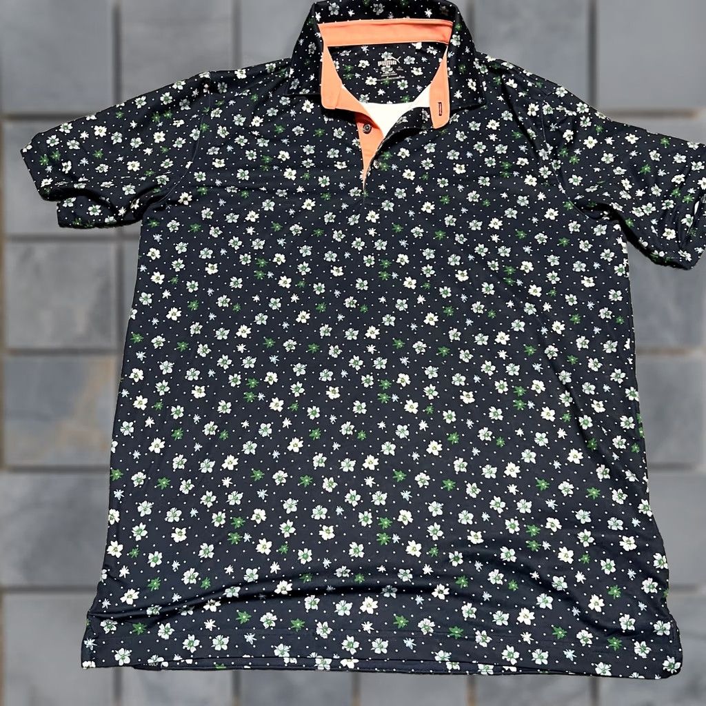 Puma Puma Polo Shirt Golf Mens Medium Blue All Over Print Floral Short Sleeve Stretch Size US M / EU 48-50 / 2 - 1 Thumbnail