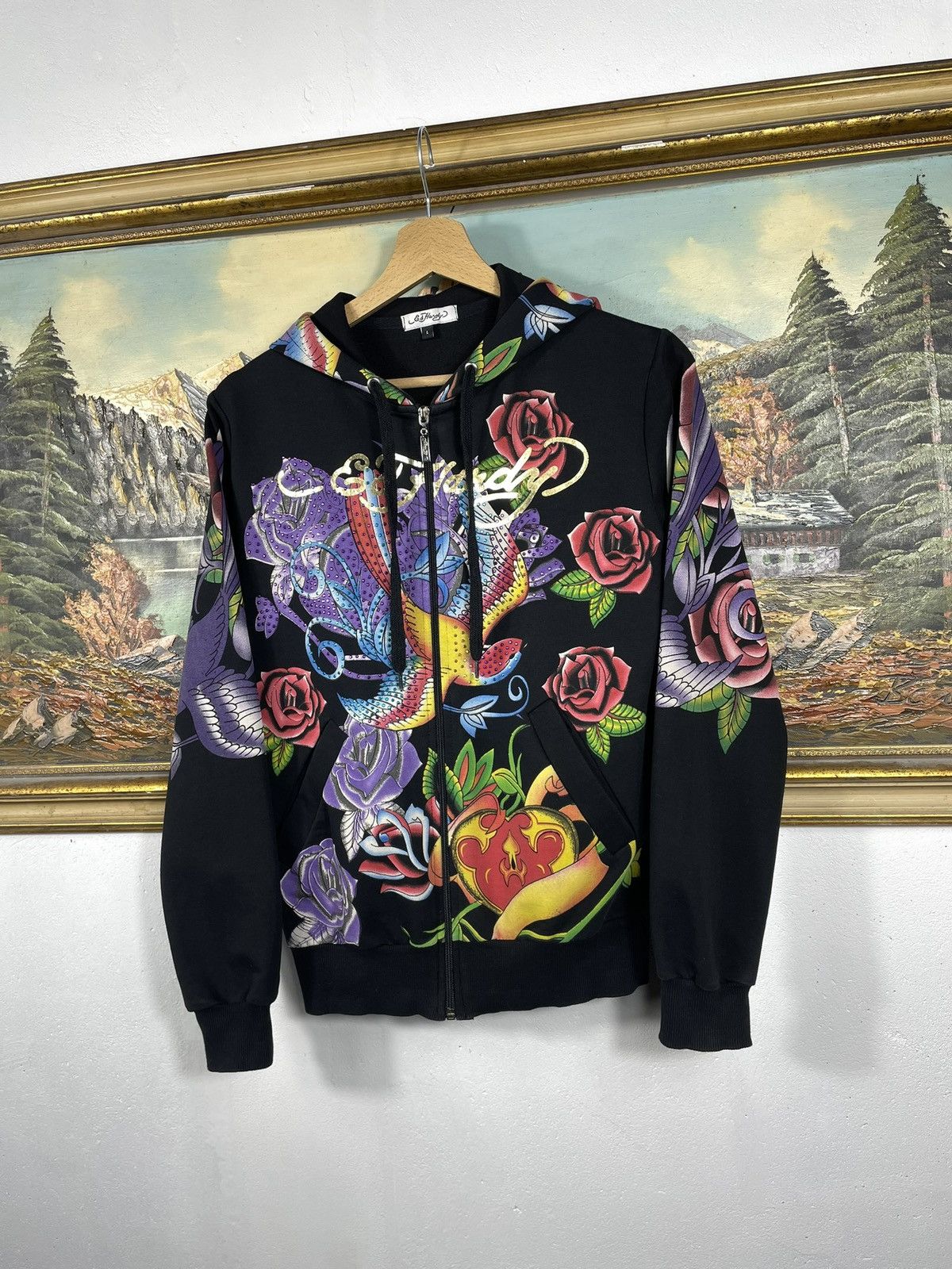 Christian Audigier Ed Hardy Retro 00s Hoodie With Crystals Affliction Grunge Size S / US 4 / IT 40 - 3 Thumbnail