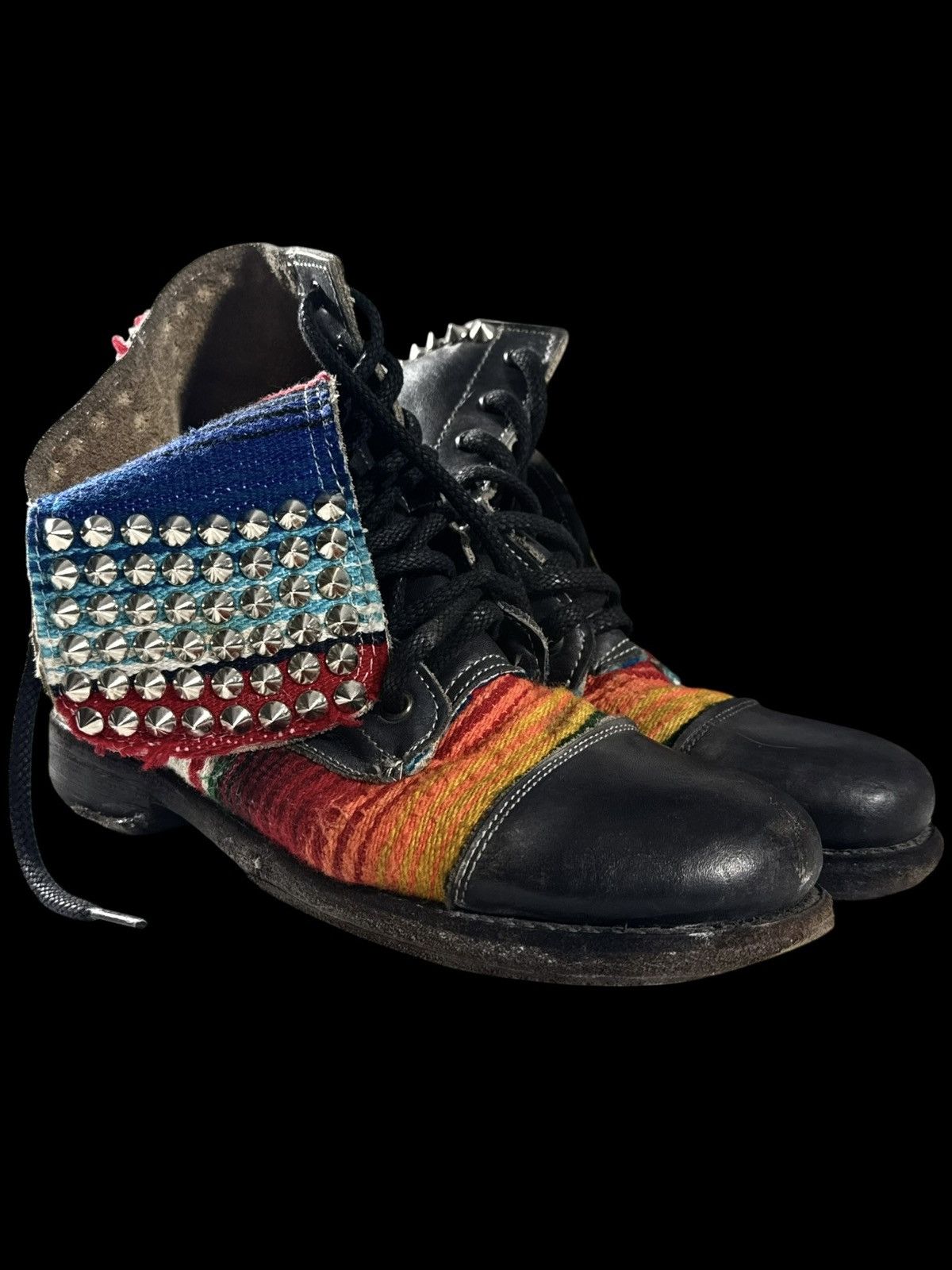Bed Stu Bed Stu Handmade Studded Leather Textile Ankle Boots Size US 7 / EU 40 - 1 Thumbnail