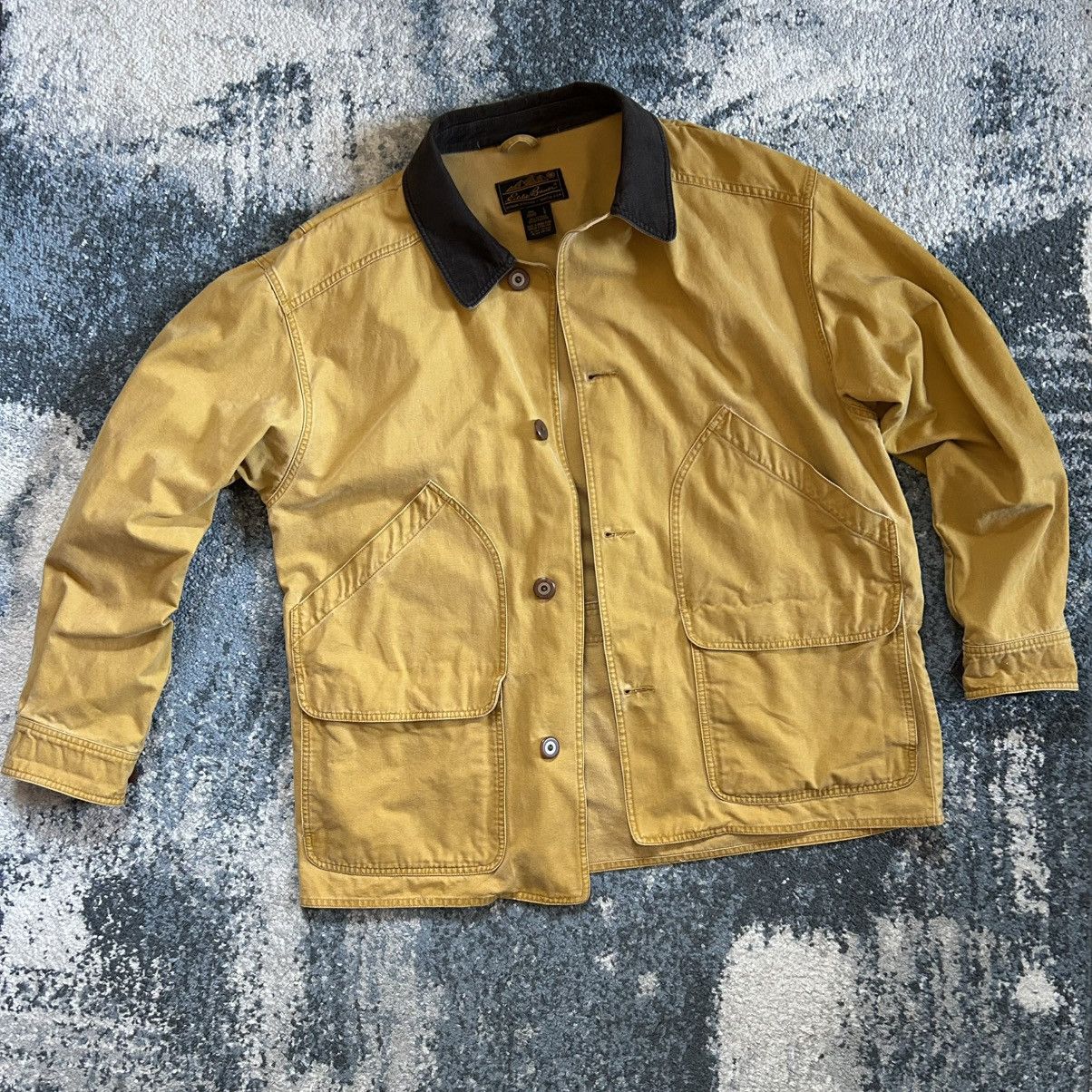 Eddie Bauer 90s FLOCKED CANVAS HUNTiNG JACKET WORK COAT MUSTARD SEED Size US L / EU 52-54 / 3 - 18 Thumbnail